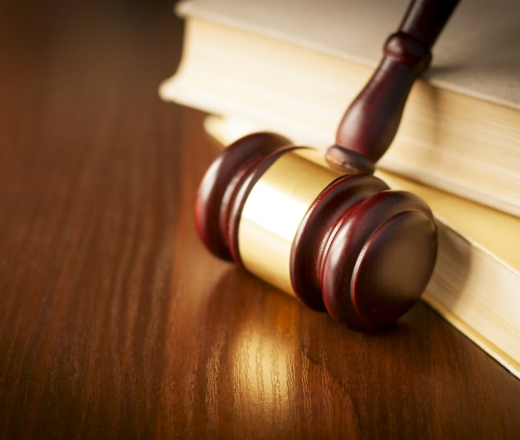 Wooden gavel in a courtroom