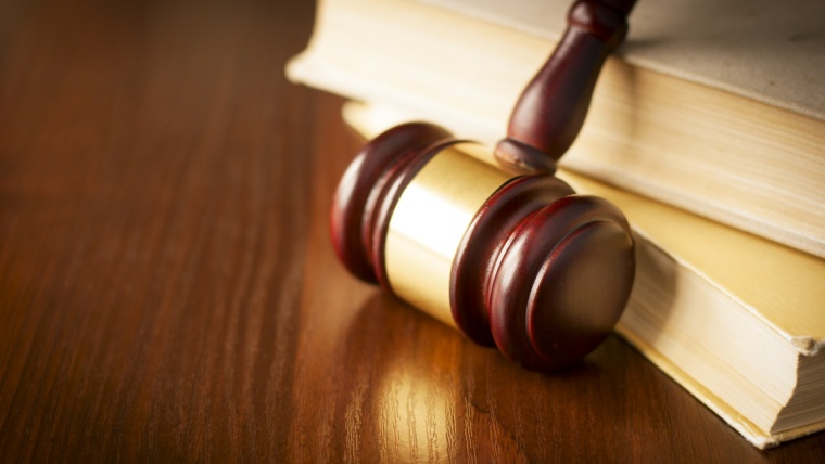 Wooden gavel in a courtroom